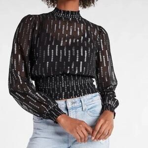 NWT Express Womens Sheer Dressy Whimsygoth Vamp Top - Black Silver, Size S